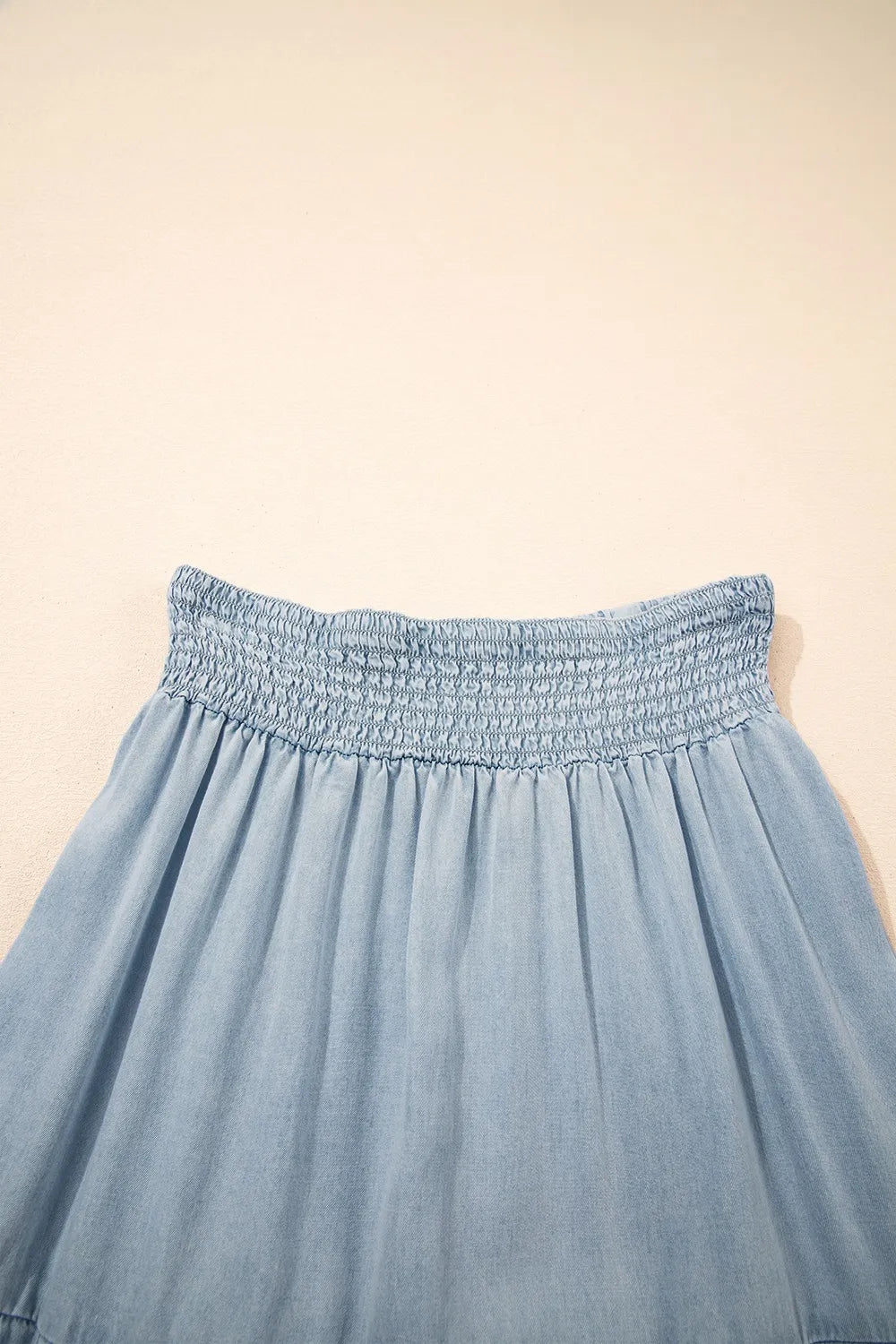 Tiered Wash Denim Maxi Skirt with Elastic Waist