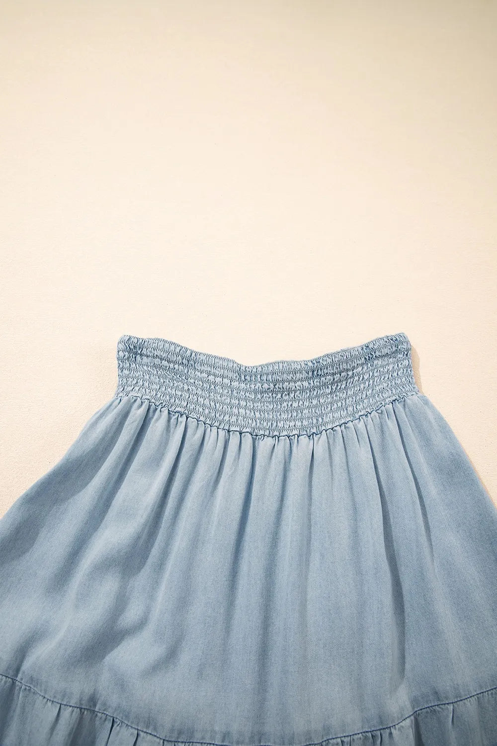 Tiered Wash Denim Maxi Skirt with Elastic Waist