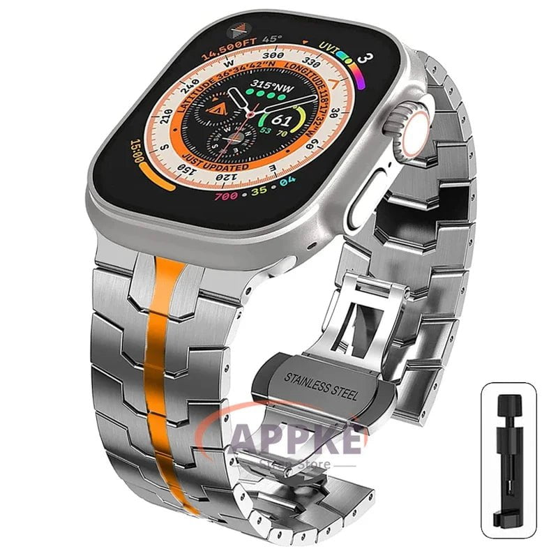 Titanium Color Steel Bracelet for Apple Watch Ultra 2 - Compatible with iWatch 9/8/7/6/5/SE/4, Various Sizes Silver Orange / 38 40 41mm