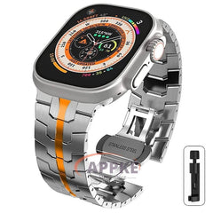 Titanium Color Steel Bracelet for Apple Watch Ultra 2 - Compatible with iWatch 9/8/7/6/5/SE/4, Various Sizes Silver Orange / 38 40 41mm