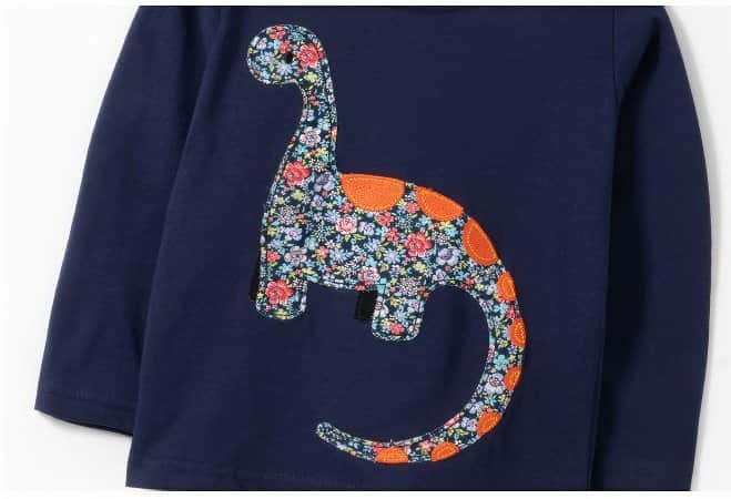 Toddler Long-Sleeve T-Shirt with Colorful Floral Dinosaur Applique