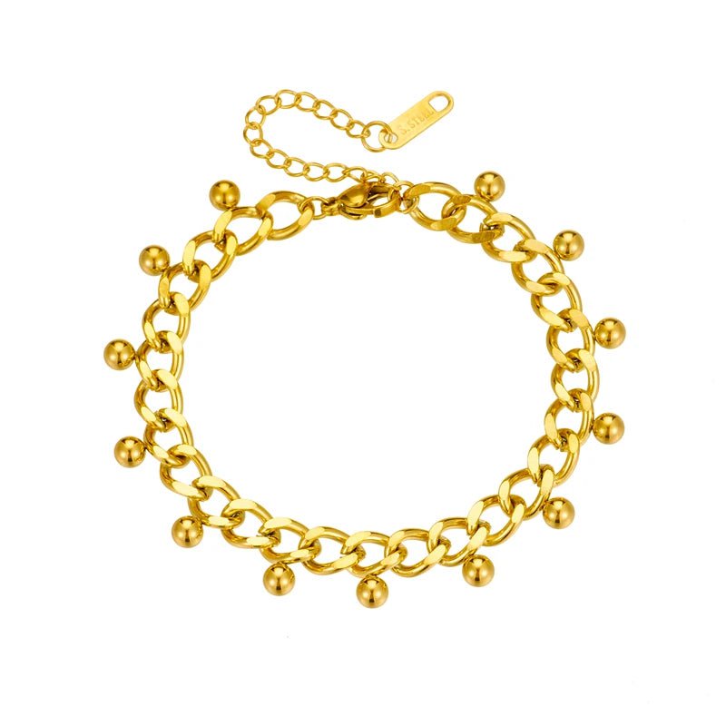 Trendy Gold-Colored Round Bead Charm Bracelet B991
