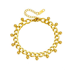 Trendy Gold-Colored Round Bead Charm Bracelet B991
