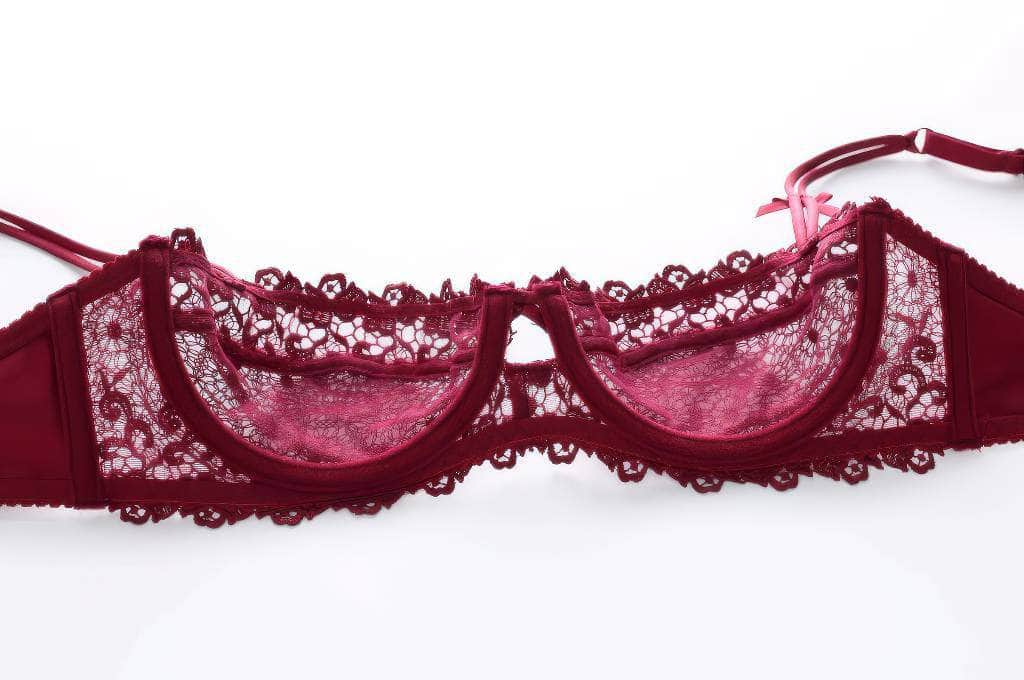 Trimmed Floral Embroidered Double Strap Bra Panty Set