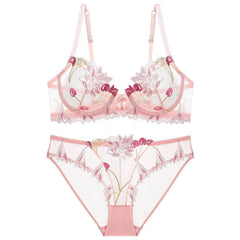 Trimmed Lace Cherry Double Strap Bra Panty Set