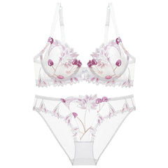 Trimmed Lace Cherry Double Strap Bra Panty Set