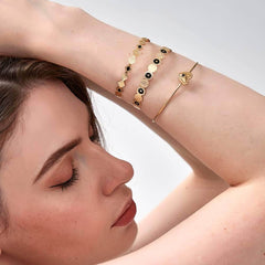 Triple Bohemian Geometric Heart-Shaped Cuff Bracelet Gold