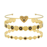 Triple Bohemian Geometric Heart-Shaped Cuff Bracelet Gold