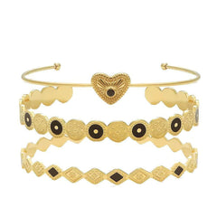 Triple Bohemian Geometric Heart-Shaped Cuff Bracelet Gold
