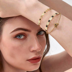 Triple Bohemian Geometric Heart-Shaped Cuff Bracelet Gold