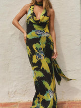 Tropical Print Sleeveless Maxi Dress Green / S