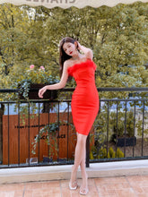 Tube Feather Midi Bodycon Bandage Dress XS / Red
