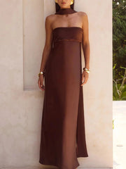 Tube Mermaid Maxi Dress Reddish Brown / S