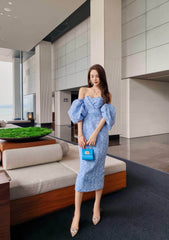 Tube Pleated Off-Shoulder Puff Sleeve Dress