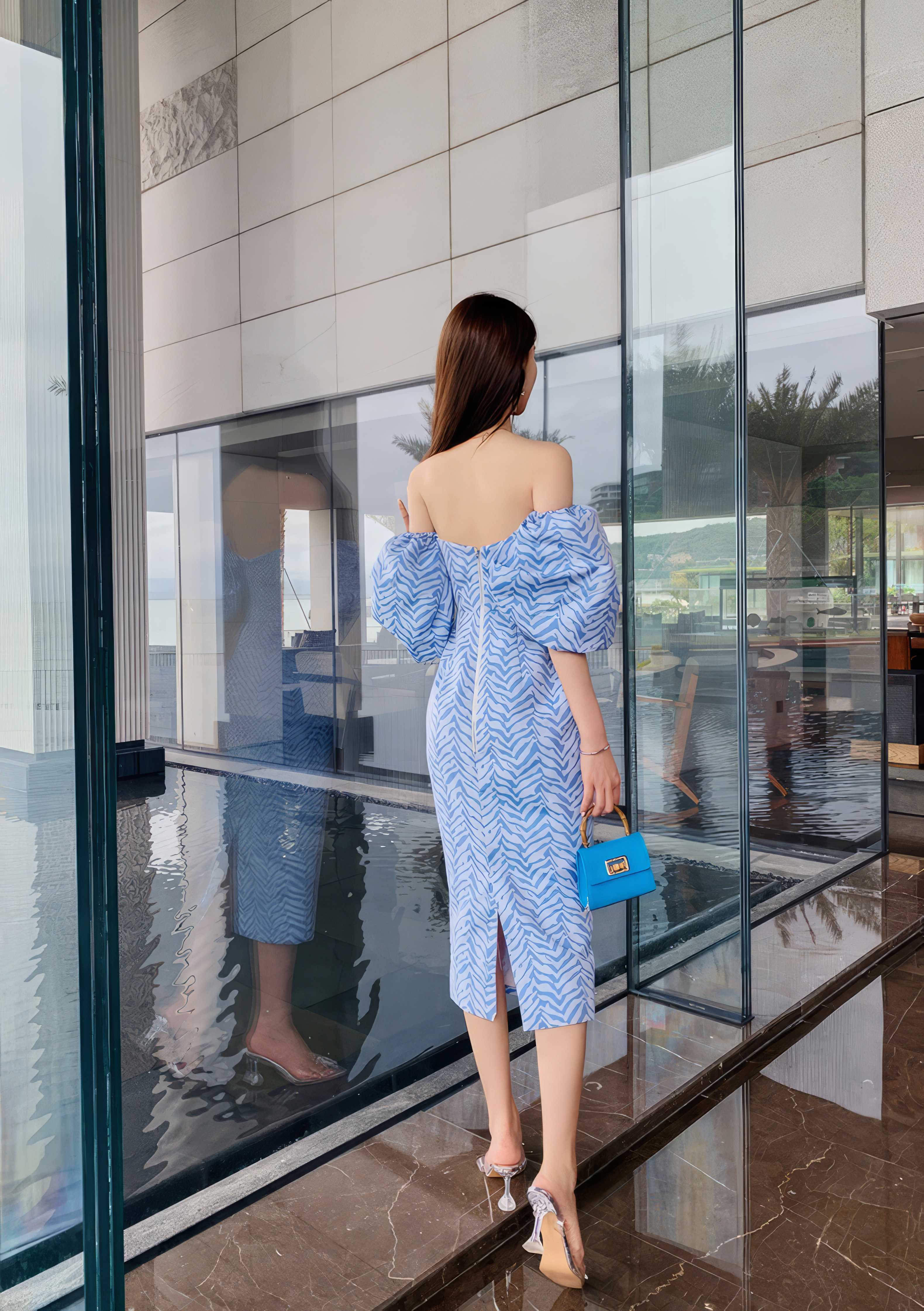 Tube Pleated Off-Shoulder Puff Sleeve Dress