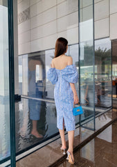 Tube Pleated Off-Shoulder Puff Sleeve Dress