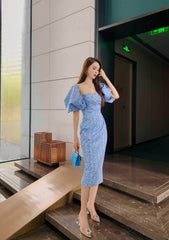 Tube Pleated Off-Shoulder Puff Sleeve Dress