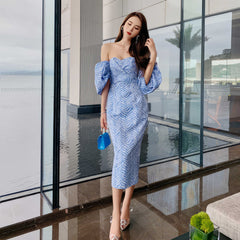 Tube Pleated Off-Shoulder Puff Sleeve Dress
