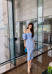 Tube Pleated Off-Shoulder Puff Sleeve Dress