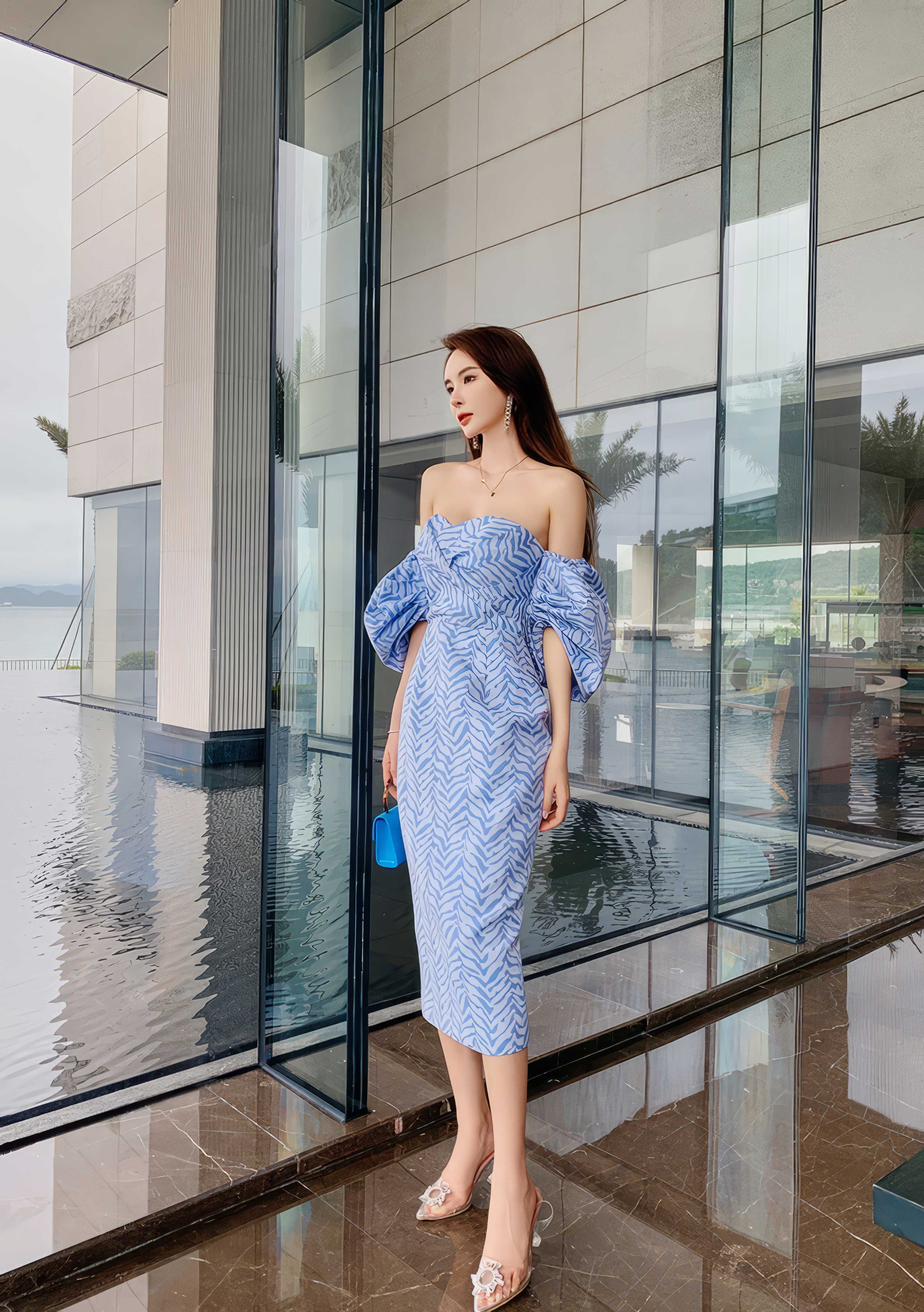 Tube Pleated Off-Shoulder Puff Sleeve Dress