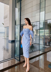 Tube Pleated Off-Shoulder Puff Sleeve Dress