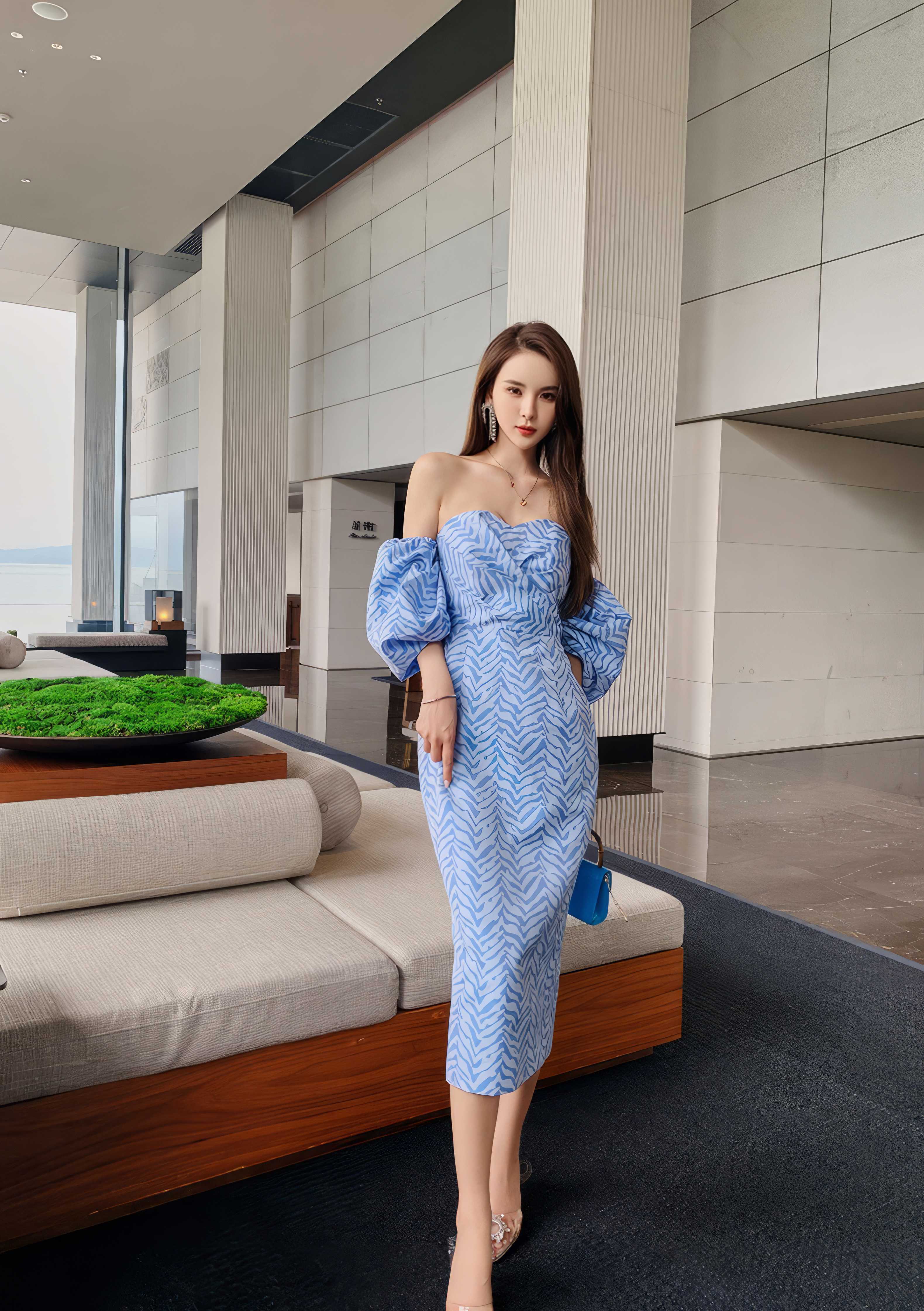 Tube Pleated Off-Shoulder Puff Sleeve Dress