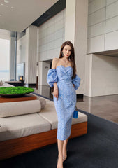 Tube Pleated Off-Shoulder Puff Sleeve Dress