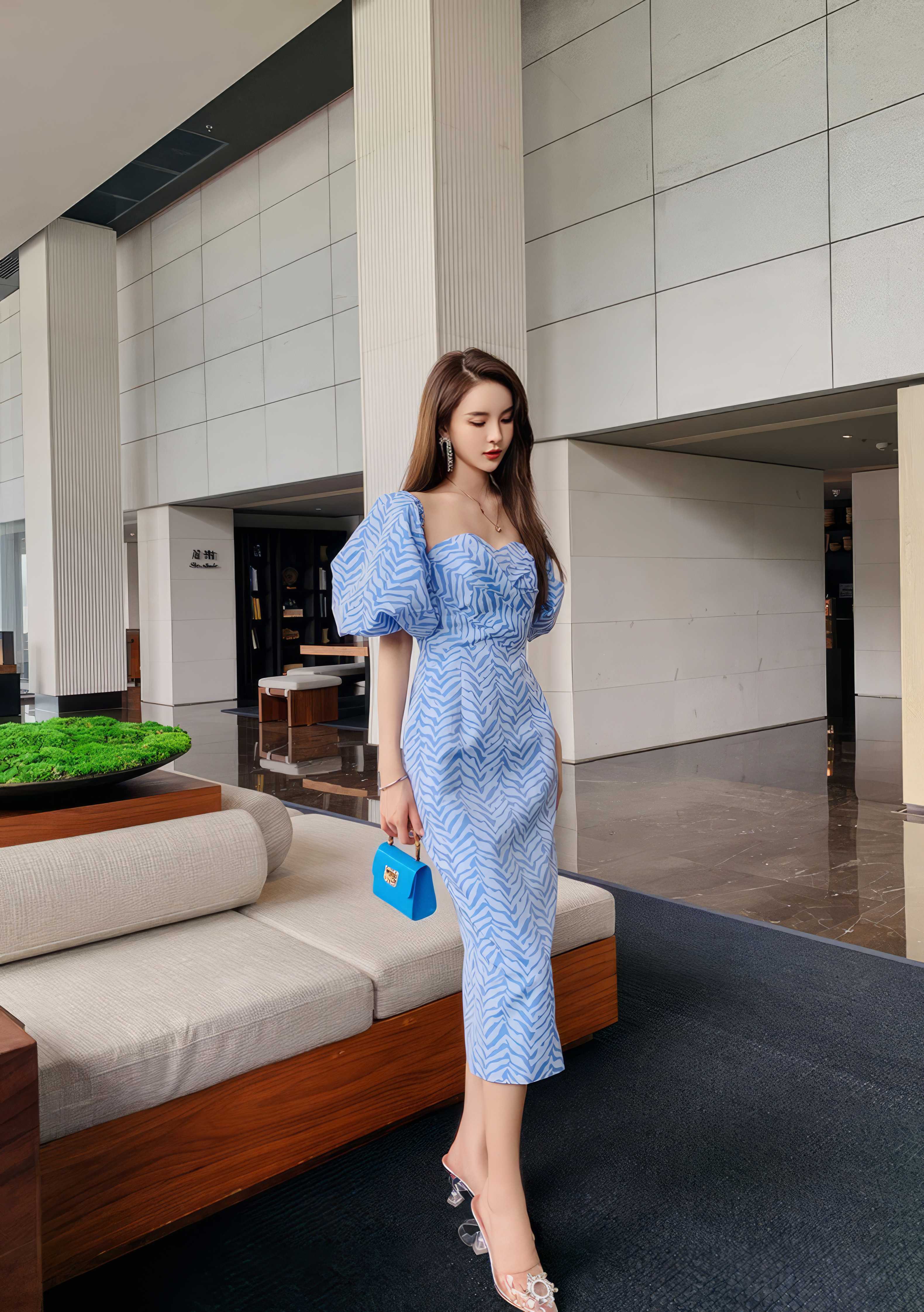 Tube Pleated Off-Shoulder Puff Sleeve Dress