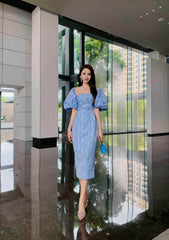 Tube Pleated Off-Shoulder Puff Sleeve Dress