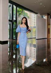 Tube Pleated Off-Shoulder Puff Sleeve Dress