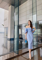 Tube Pleated Off-Shoulder Puff Sleeve Dress