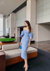 Tube Pleated Off-Shoulder Puff Sleeve Dress