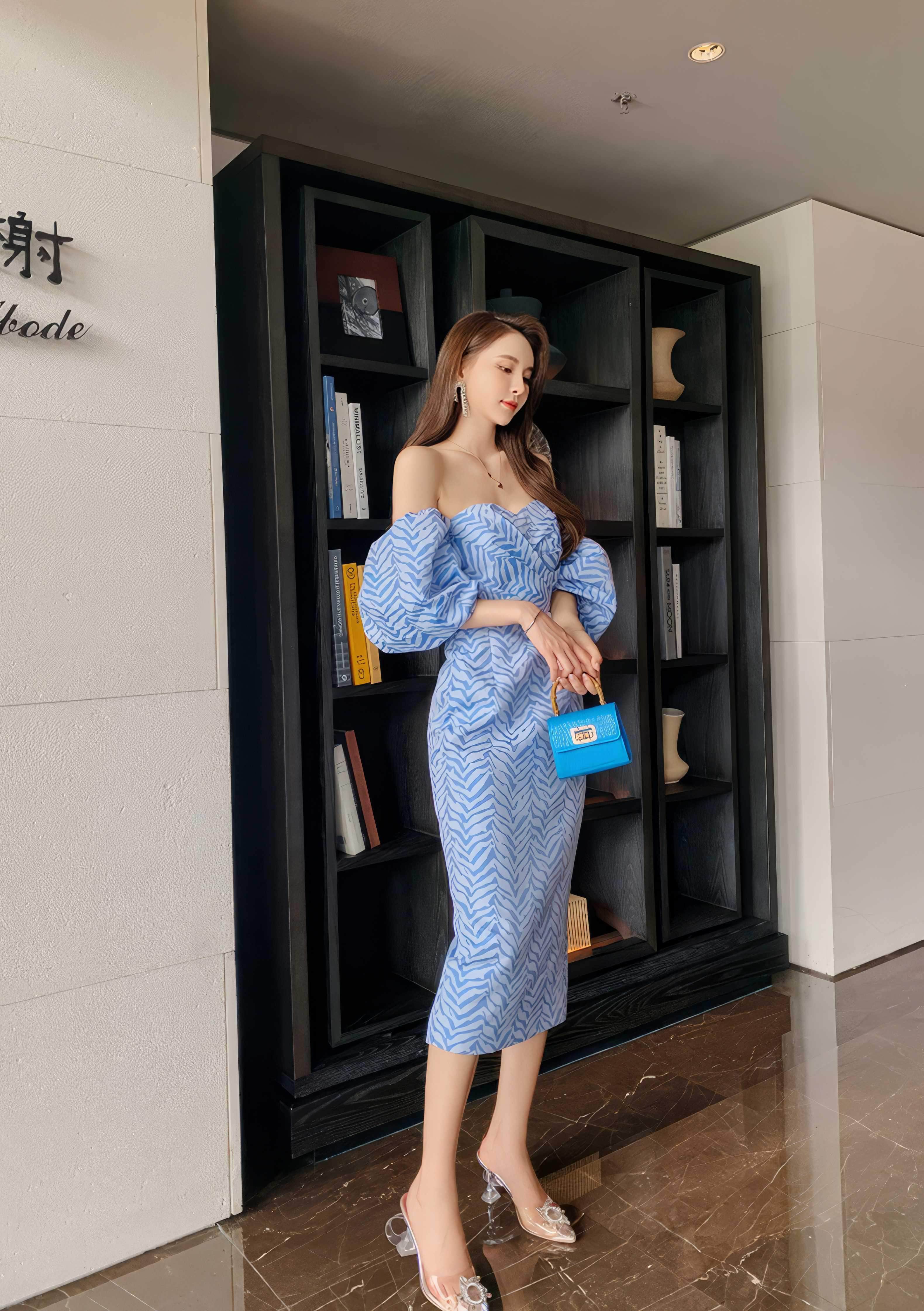 Tube Pleated Off-Shoulder Puff Sleeve Dress