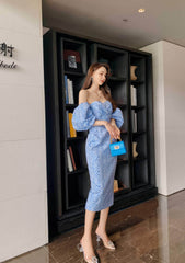 Tube Pleated Off-Shoulder Puff Sleeve Dress