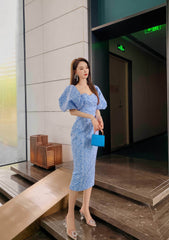 Tube Pleated Off-Shoulder Puff Sleeve Dress