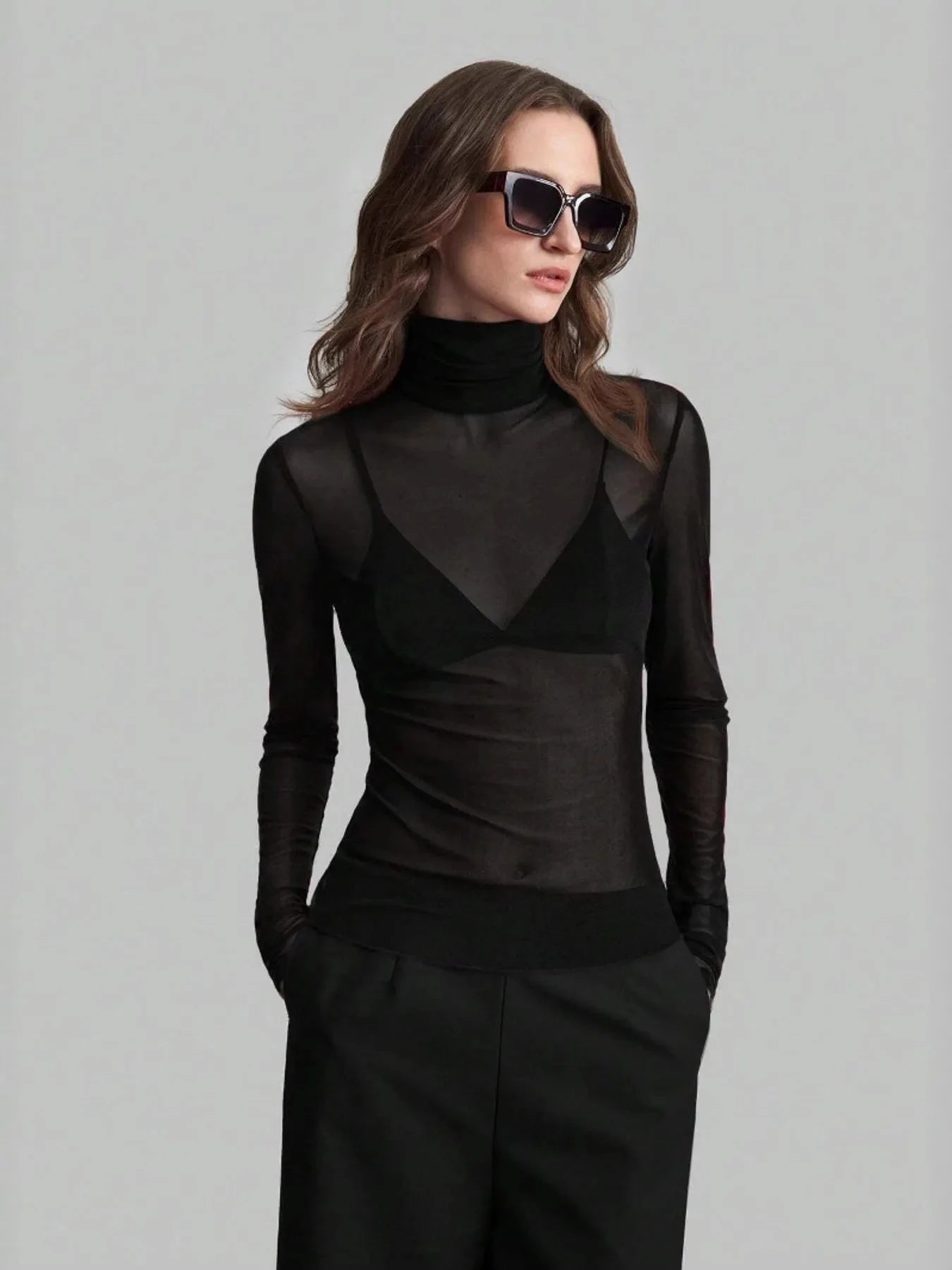 Turtleneck Long Sleeve Top Black / S