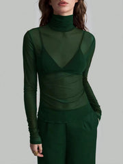 Turtleneck Long Sleeve Top Dark Green / S