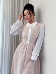 Tweed Long Sleeve A-Line Midi Dress