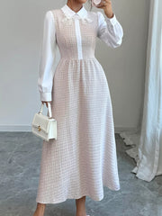 Tweed Long Sleeve A-Line Midi Dress Apricot / S