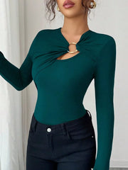 Twist Front Ring Detail Long Sleeve T-Shirt