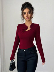 Twist Front Ring Detail Long Sleeve T-Shirt