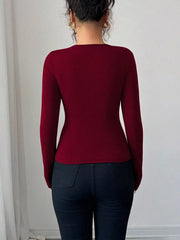 Twist Front Ring Detail Long Sleeve T-Shirt