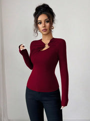 Twist Front Ring Detail Long Sleeve T-Shirt