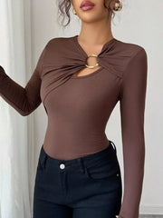 Twist Front Ring Detail Long Sleeve T-Shirt
