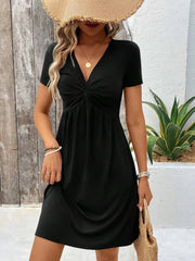 Twist Front V-Neck Short Sleeve Casual Dress