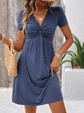 Twist Front V-Neck Short Sleeve Casual Dress