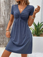 Twist Front V-Neck Short Sleeve Casual Dress