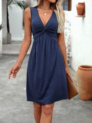Twisted Front V-Neck Sleeveless Dress