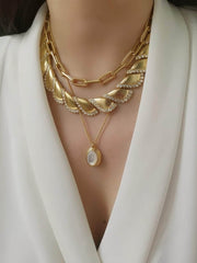Twisted Paved Cuban Rhinestone Accented Necklace Gold / Necklace