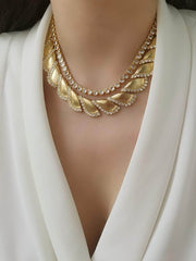 Twisted Paved Cuban Rhinestone Accented Necklace Gold / Necklace
